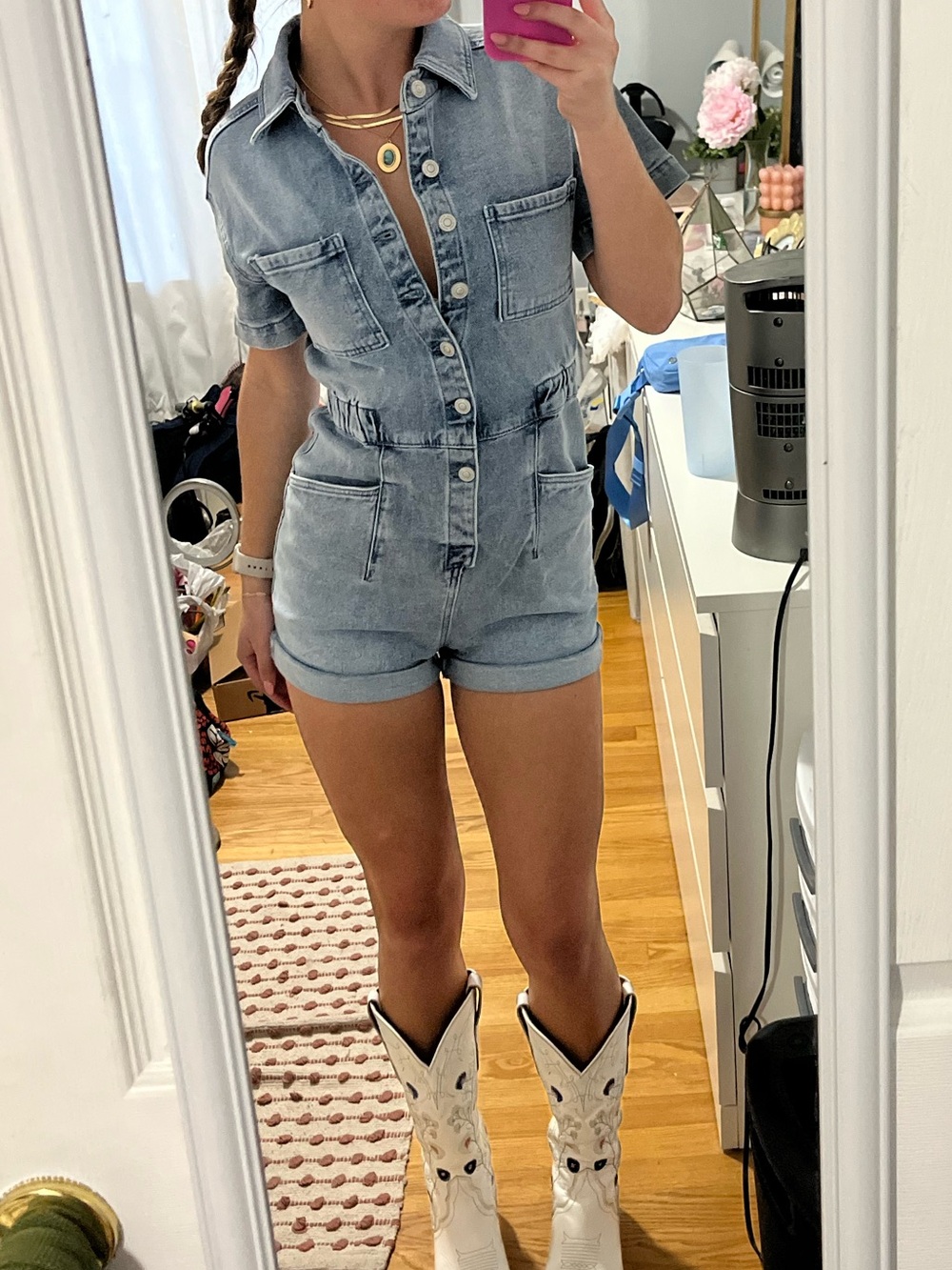 Light Wash Denim Short Sleeve Romper